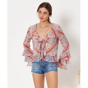 Tularosa Floral Blouse in Red and Blue